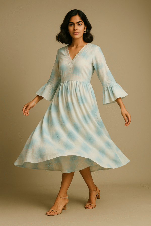 Aqua Bliss Midi Dress – A Symphony of Comfort & Elegance