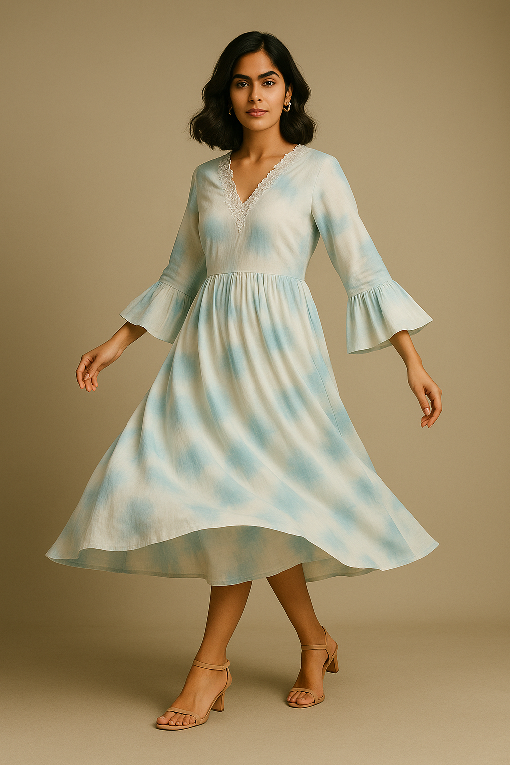 Aqua Bliss Midi Dress – A Symphony of Comfort & Elegance