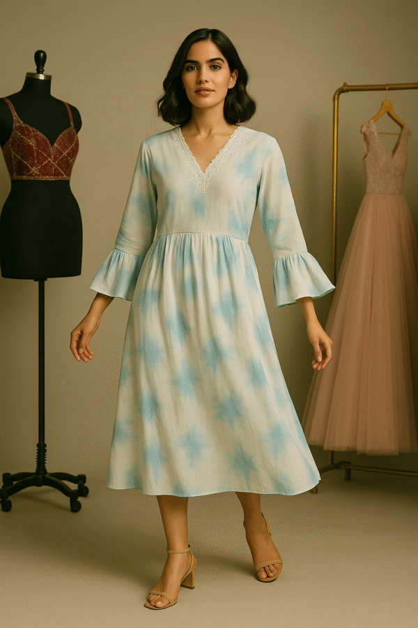 Aqua Bliss Midi Dress – A Symphony of Comfort & Elegance
